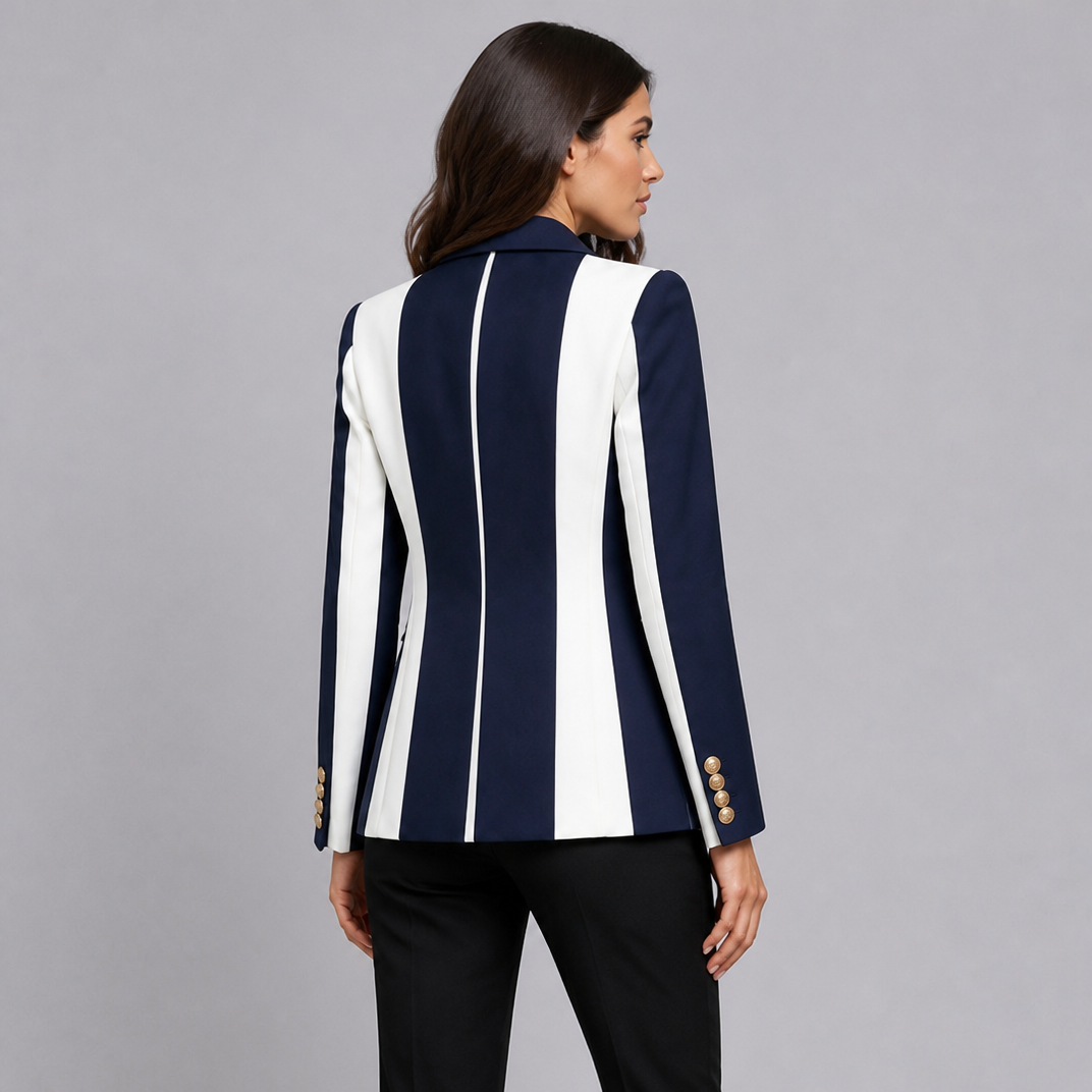 Women's Striped Crepe Tailored Single-Breasted Smart Blazer