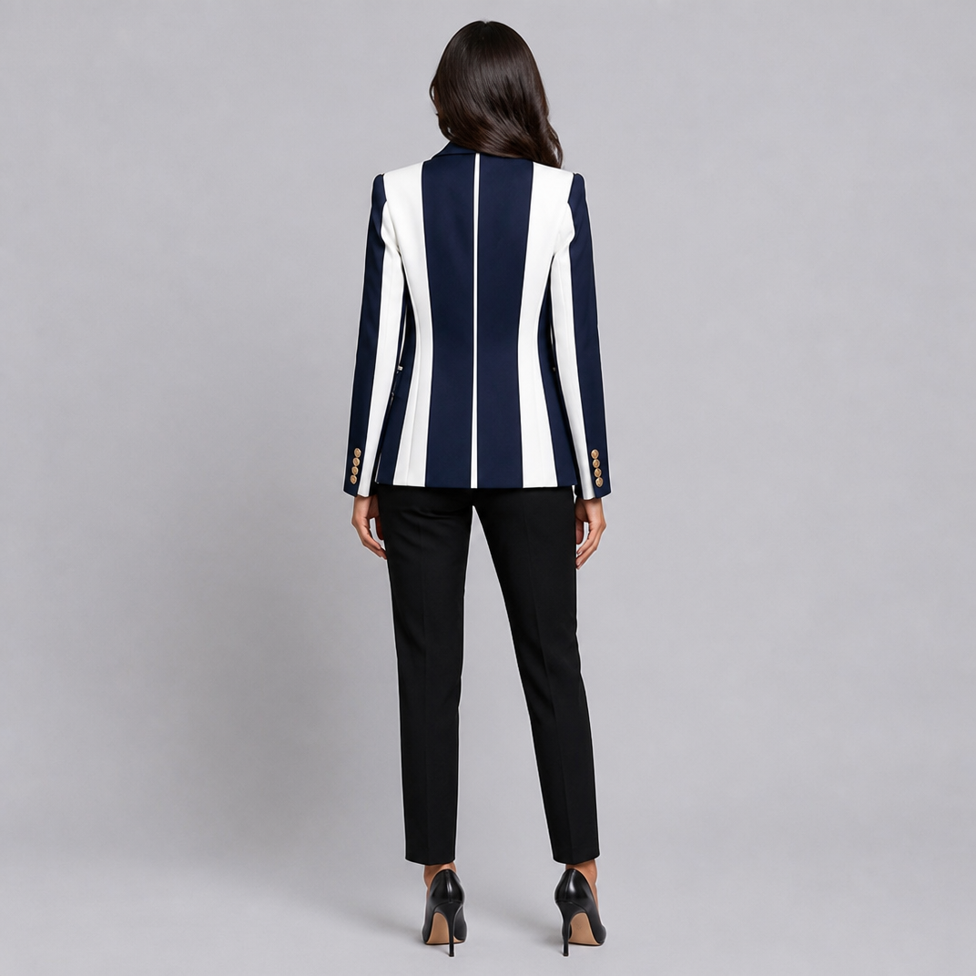 Women's Striped Crepe Tailored Single-Breasted Smart Blazer