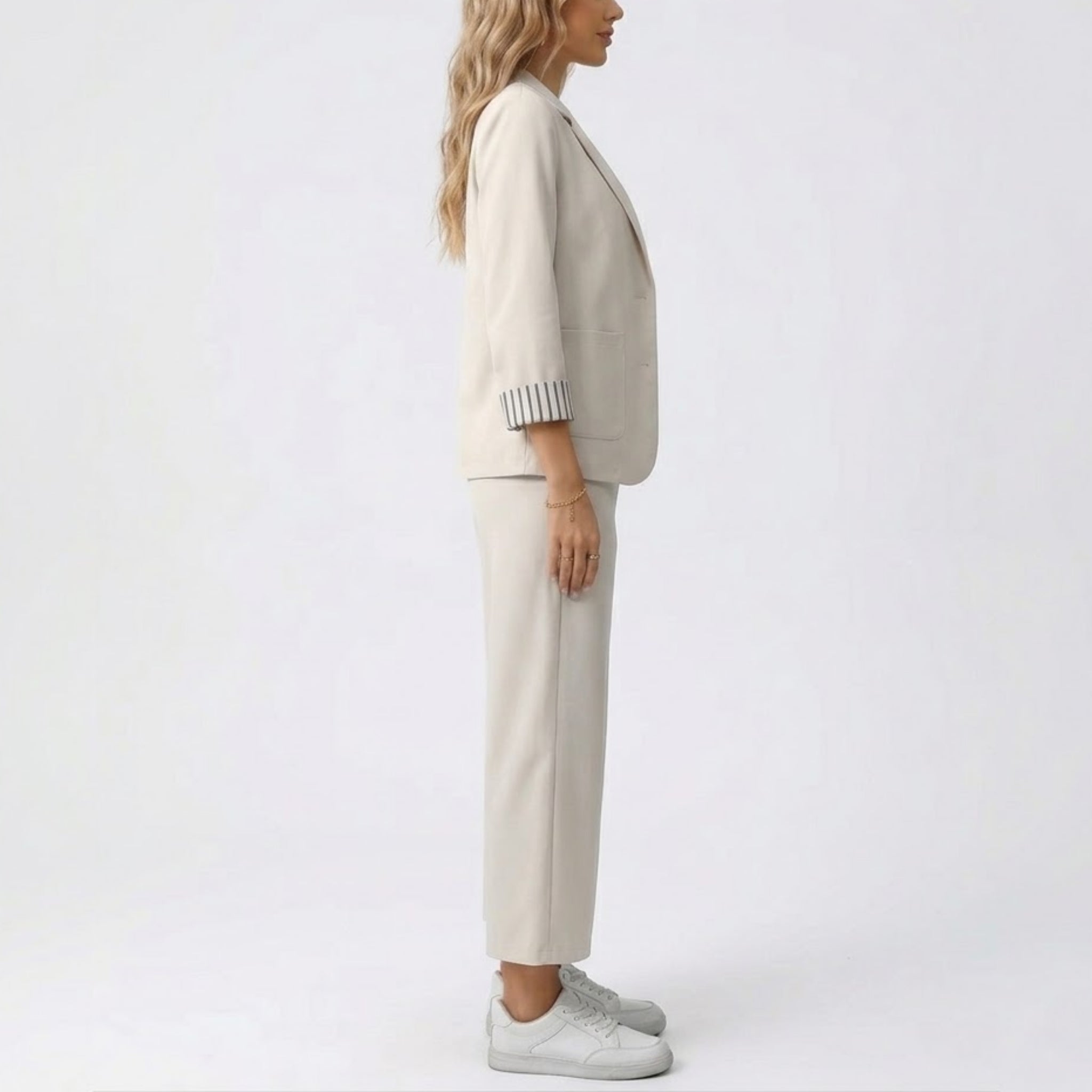 Women’s Striped-Cuff Blazer & Drawstring Trouser Set