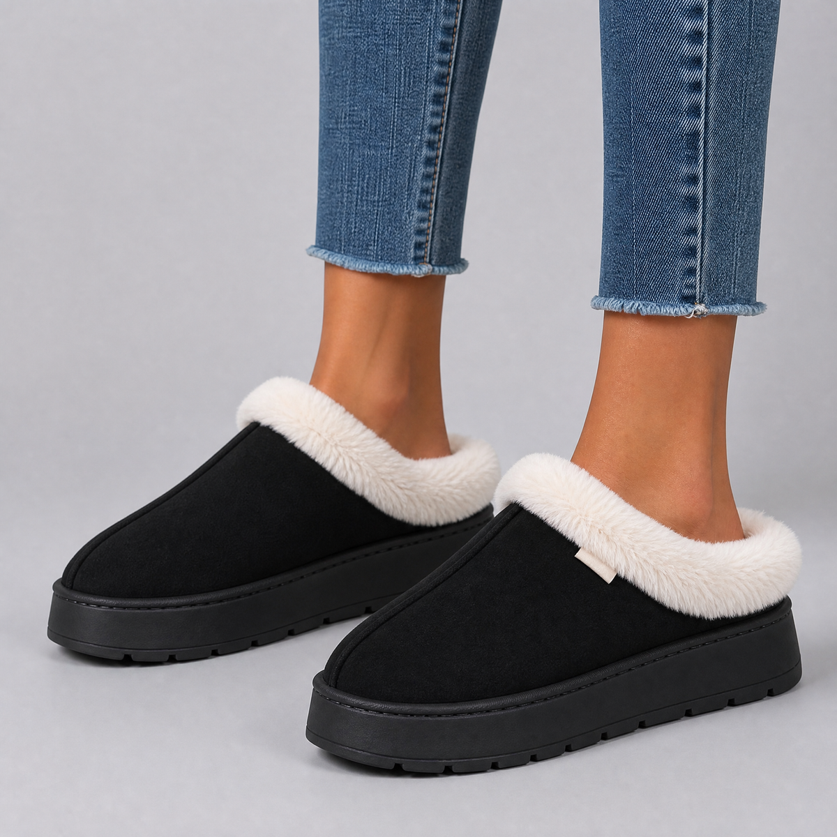 Women's Suede Faux Fur Platform Slippers