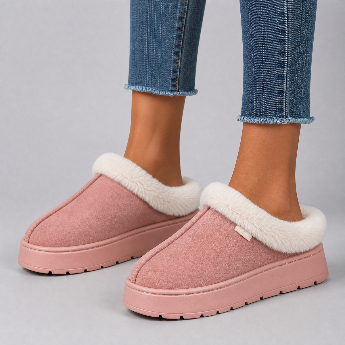 Women's Suede Faux Fur Platform Slippers