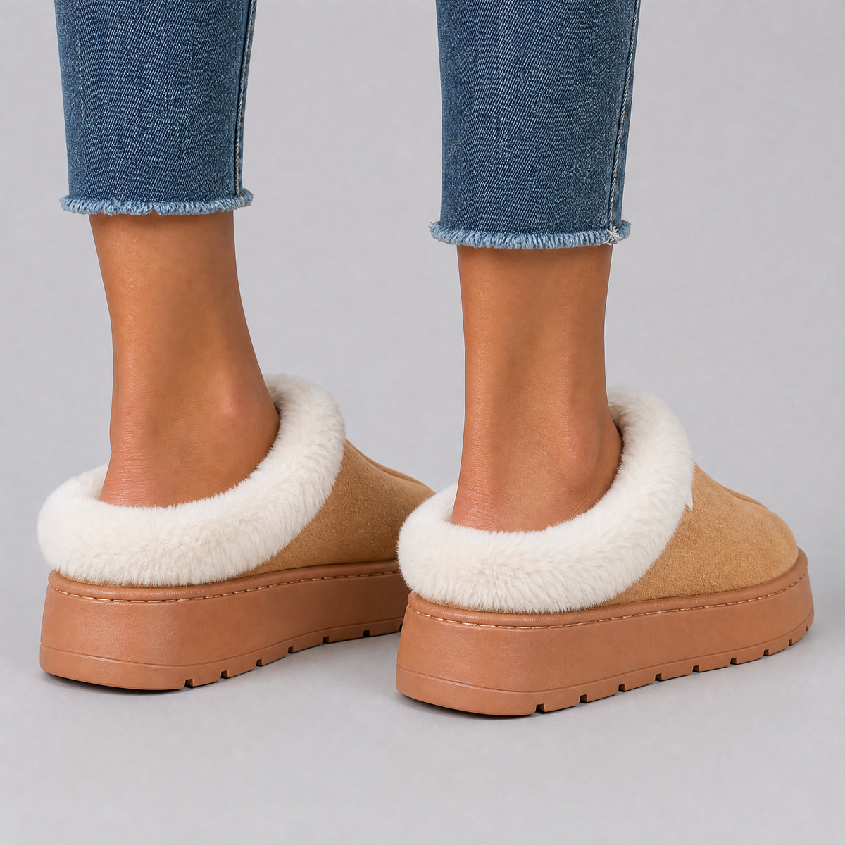 Women's Suede Faux Fur Platform Slippers