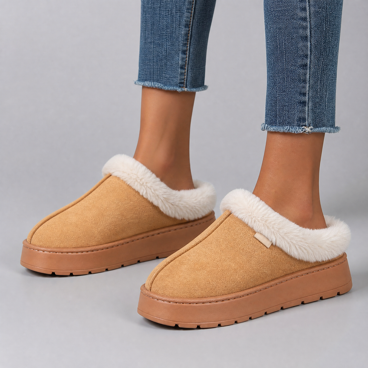 Women's Suede Faux Fur Platform Slippers