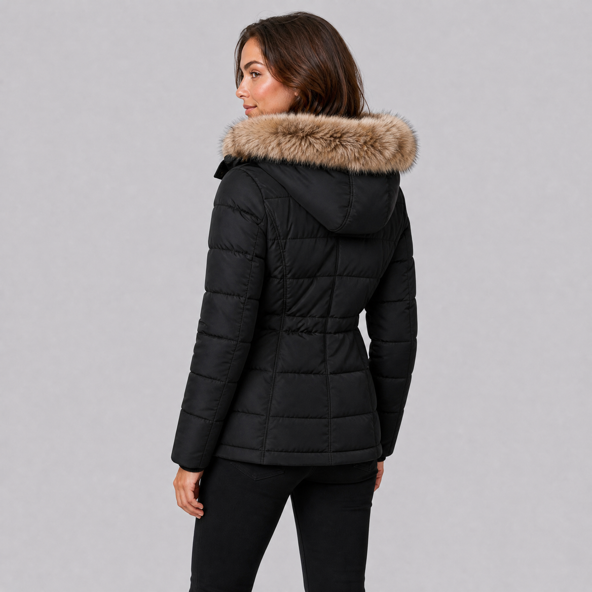 Women's Synthetic Faux Fur Hooded Parka Jacket Tailored Fit