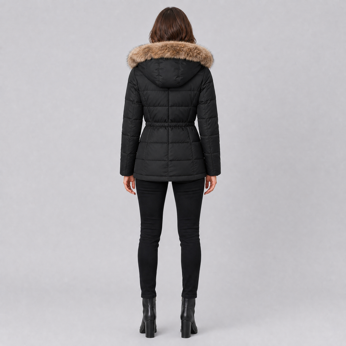Women's Synthetic Faux Fur Hooded Parka Jacket Tailored Fit