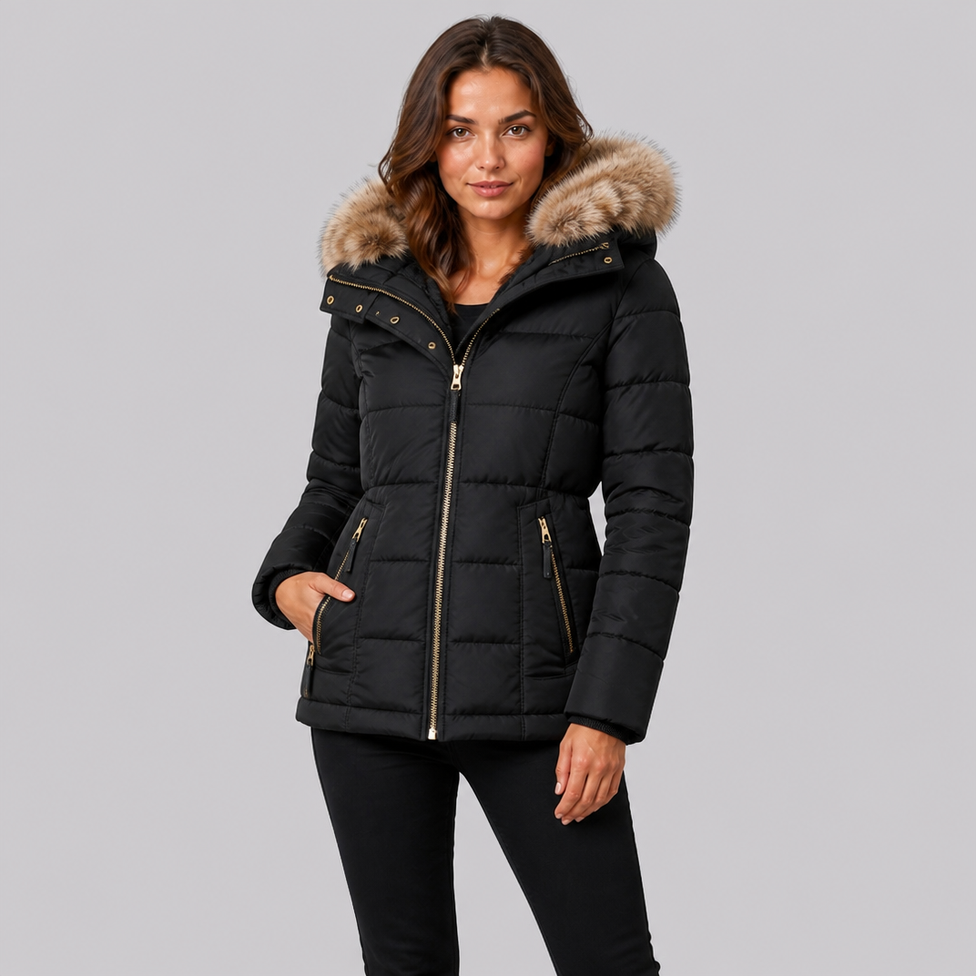 Women's Synthetic Faux Fur Hooded Parka Jacket Tailored Fit