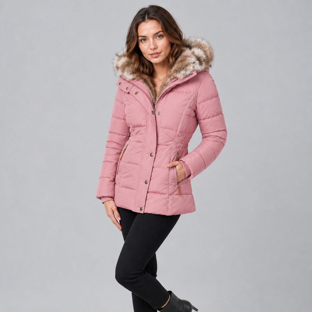 Women's Synthetic Faux Fur Hooded Parka Jacket Tailored Fit