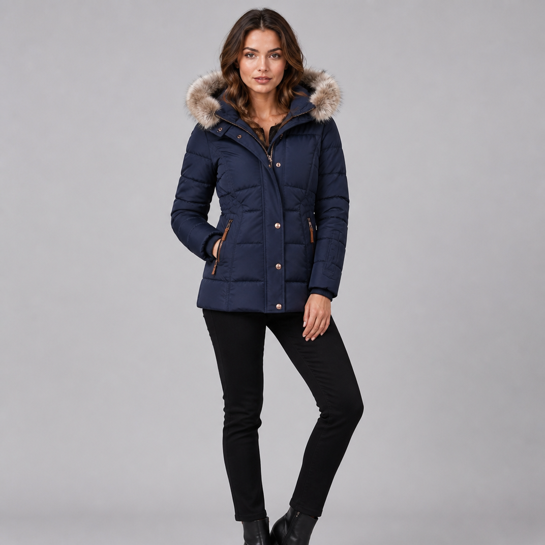 Women's Synthetic Faux Fur Hooded Parka Jacket Tailored Fit