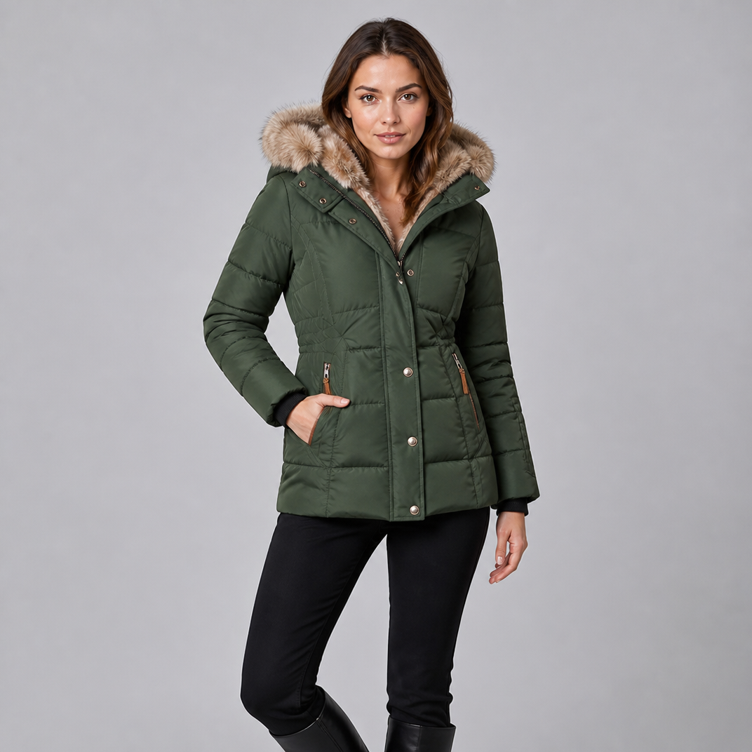 Women's Synthetic Faux Fur Hooded Parka Jacket Tailored Fit