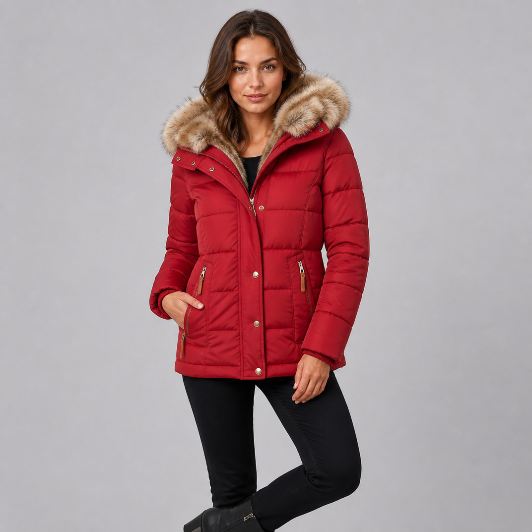 Women's Synthetic Faux Fur Hooded Parka Jacket Tailored Fit