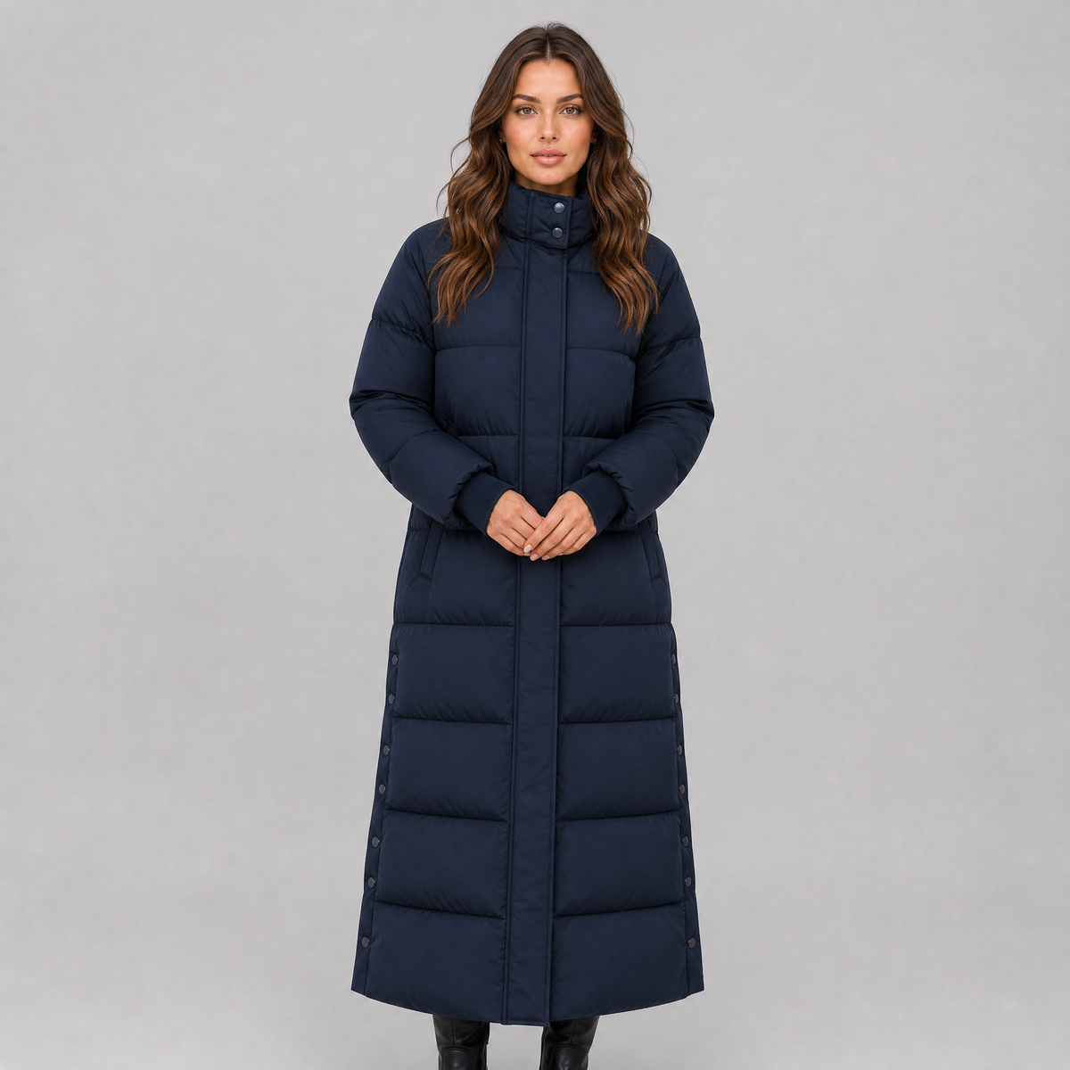 Women's Synthetic Hooded Long Puffer Coat Relaxed Fit