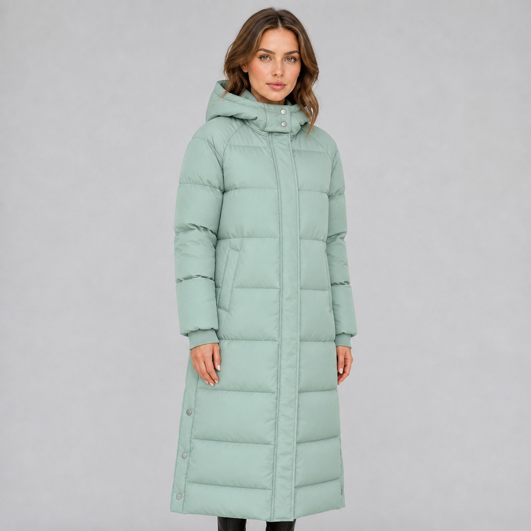 Women's Synthetic Hooded Long Puffer Coat Relaxed Fit