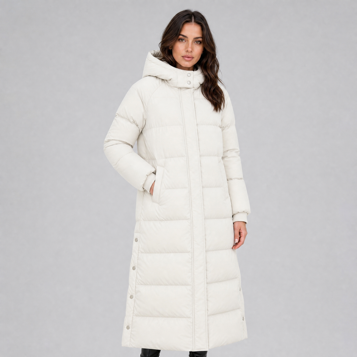 Women's Synthetic Hooded Long Puffer Coat Relaxed Fit