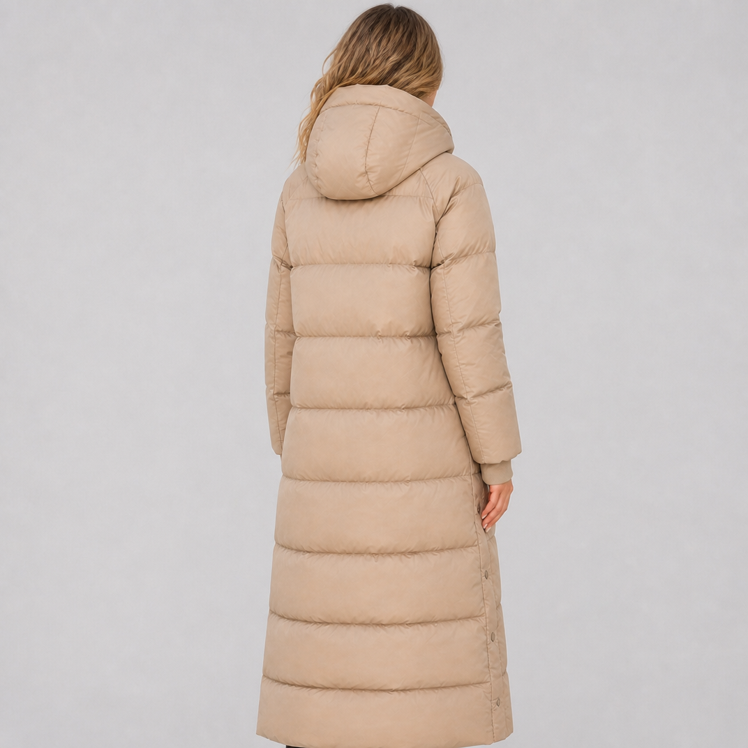 Women's Synthetic Hooded Long Puffer Coat Relaxed Fit