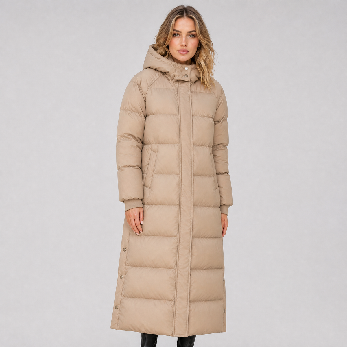 Women's Synthetic Hooded Long Puffer Coat Relaxed Fit