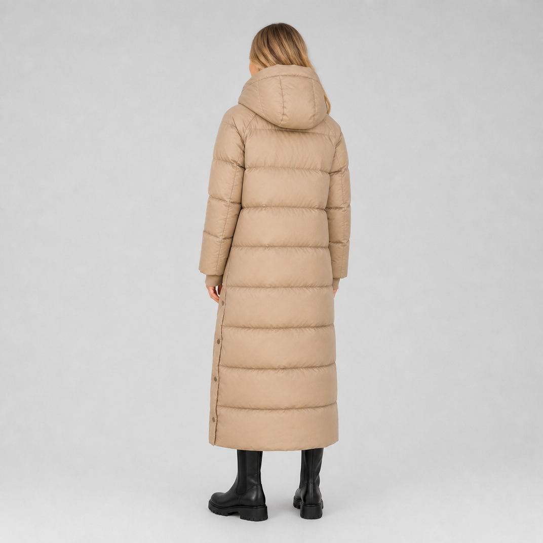 Women's Synthetic Hooded Long Puffer Coat Relaxed Fit