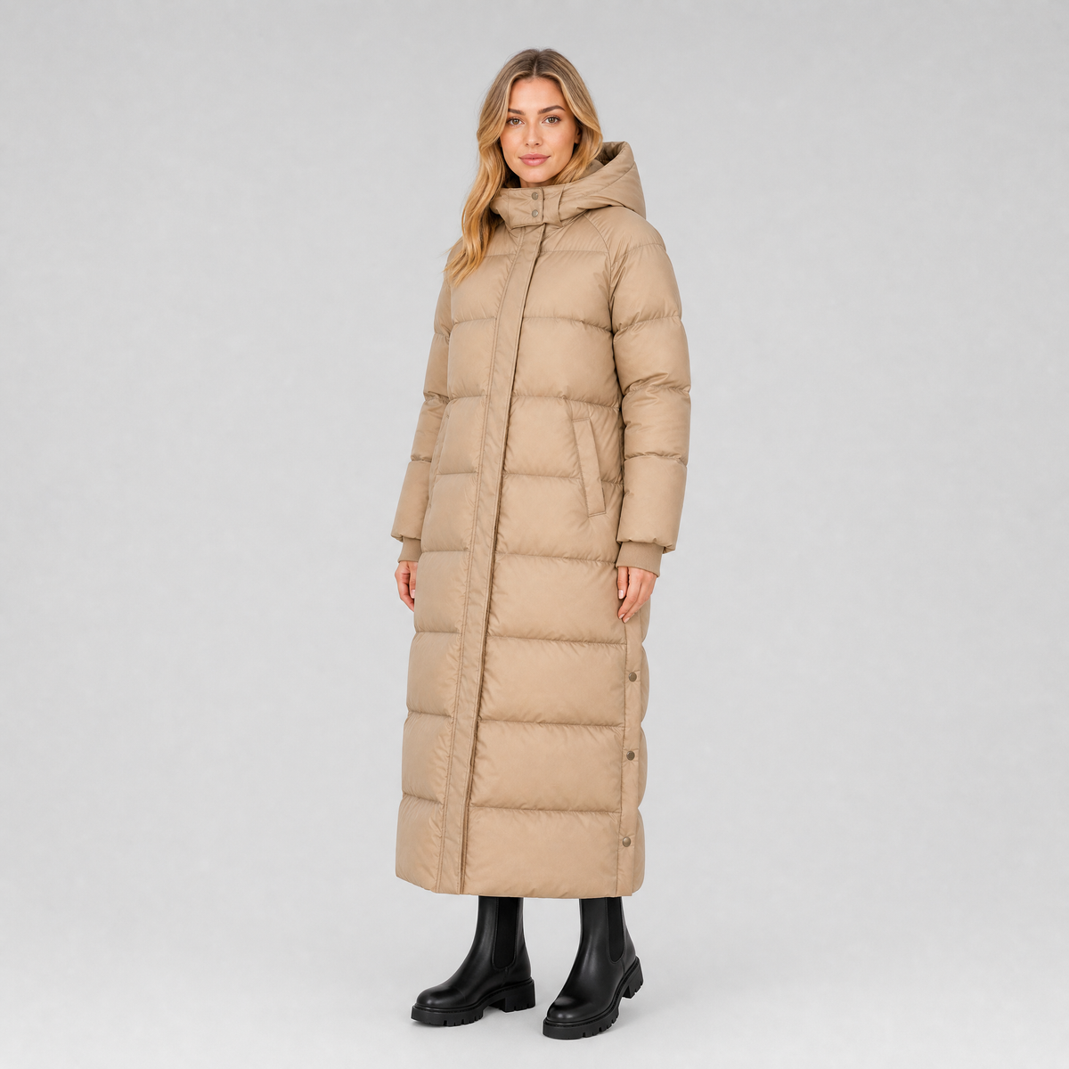 Women's Synthetic Hooded Long Puffer Coat Relaxed Fit