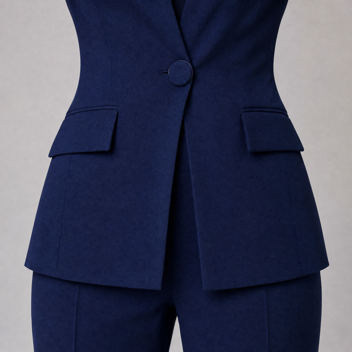 Women's Tailored Mandarin Collar Blazer and Wide Leg Trousers Set