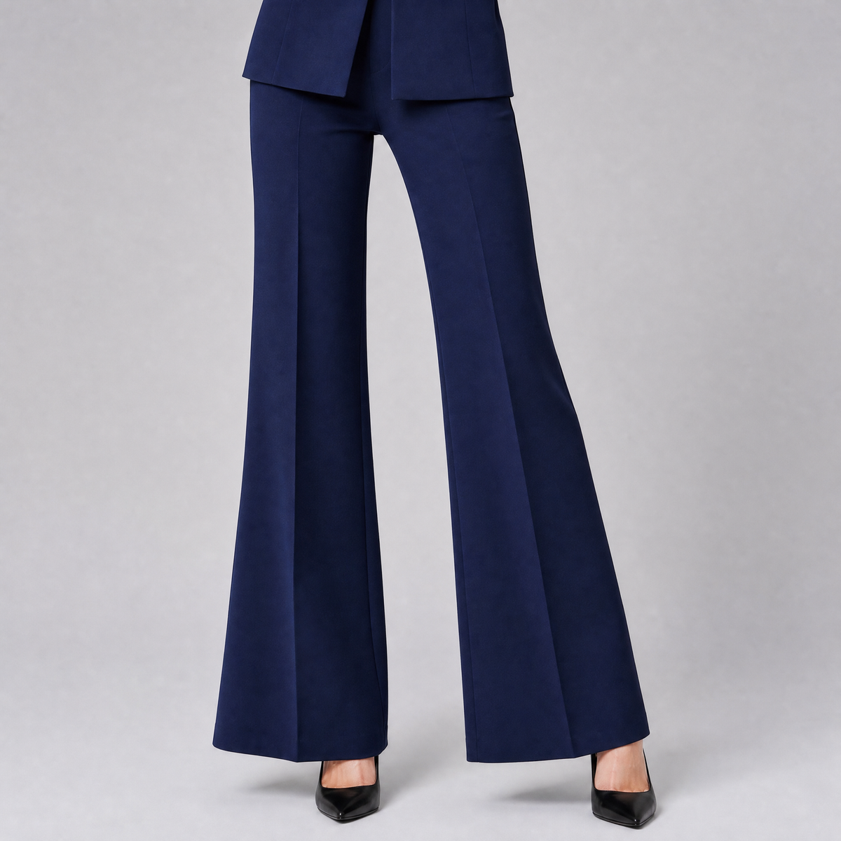 Women's Tailored Mandarin Collar Blazer and Wide Leg Trousers Set