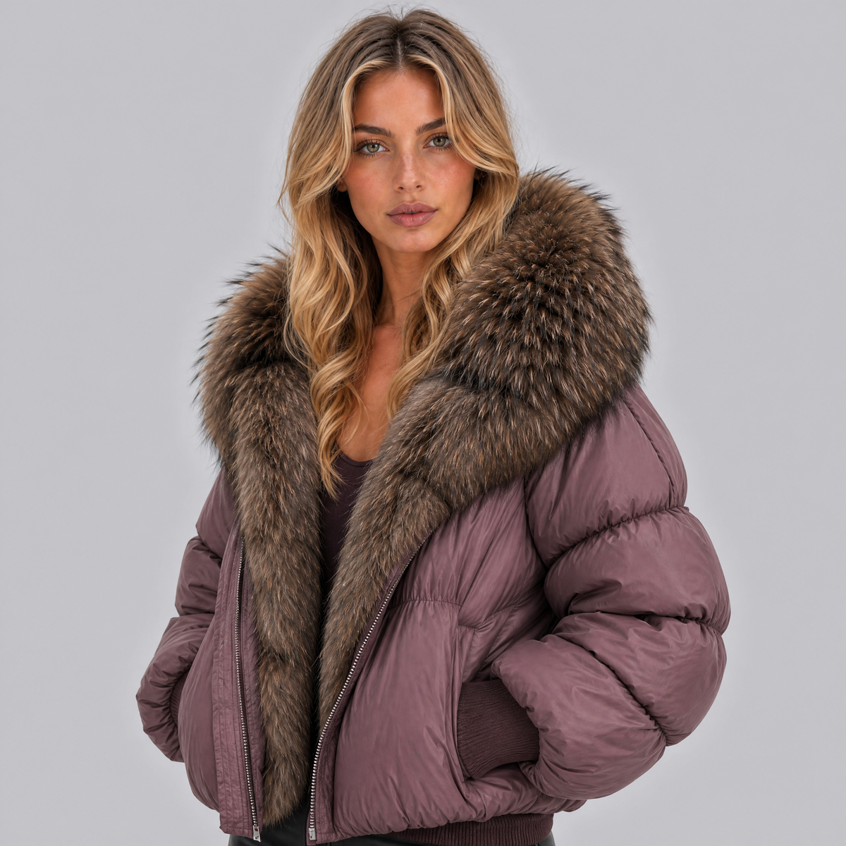 Women's Technical Faux Fur Puffer Jacket Relaxed Fit