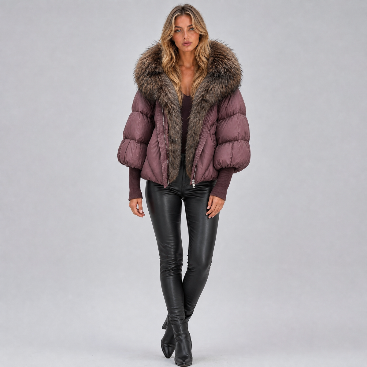 Women's Technical Faux Fur Puffer Jacket Relaxed Fit