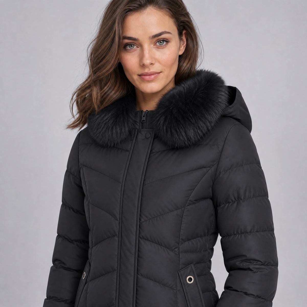 Women's Technical Long Puffer Coat Tailored Fit