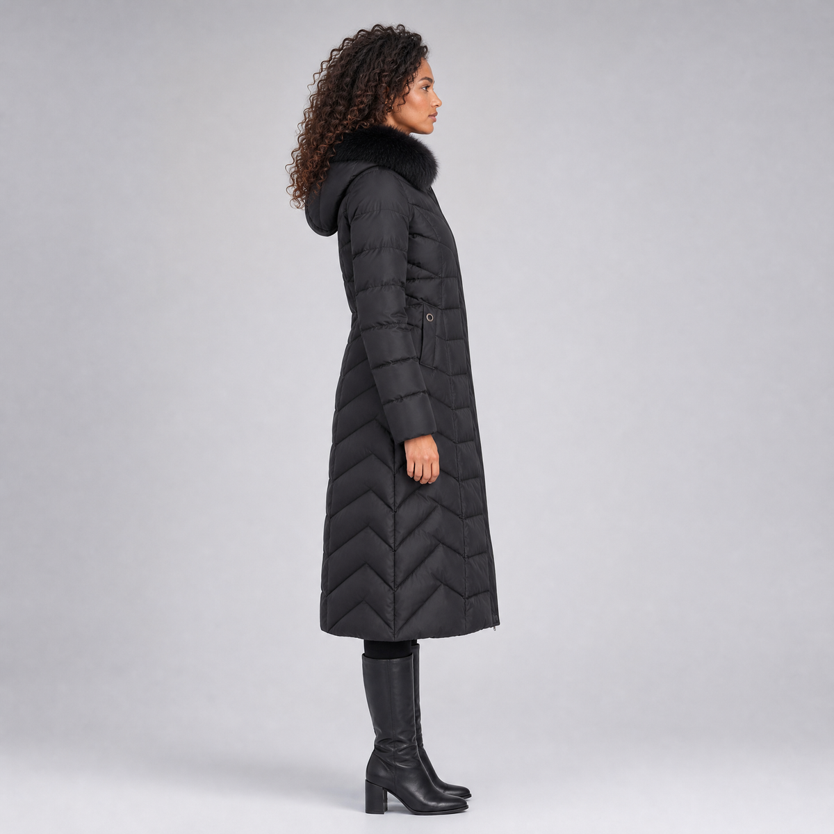 Women's Technical Long Puffer Coat Tailored Fit