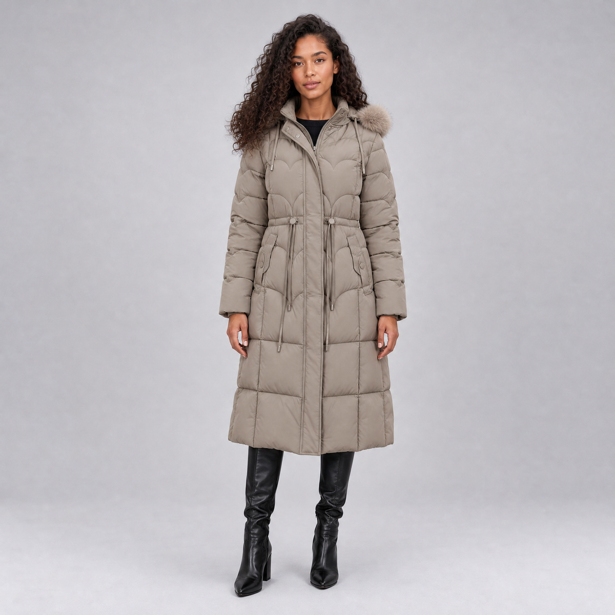 Women's Technical Long Quilted Coat Tailored Fit