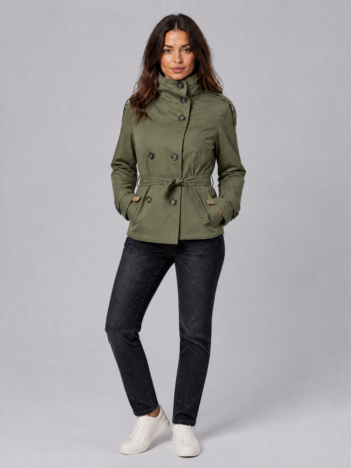 Women's Technical Short Belted Trenchcoat Tailored Fit