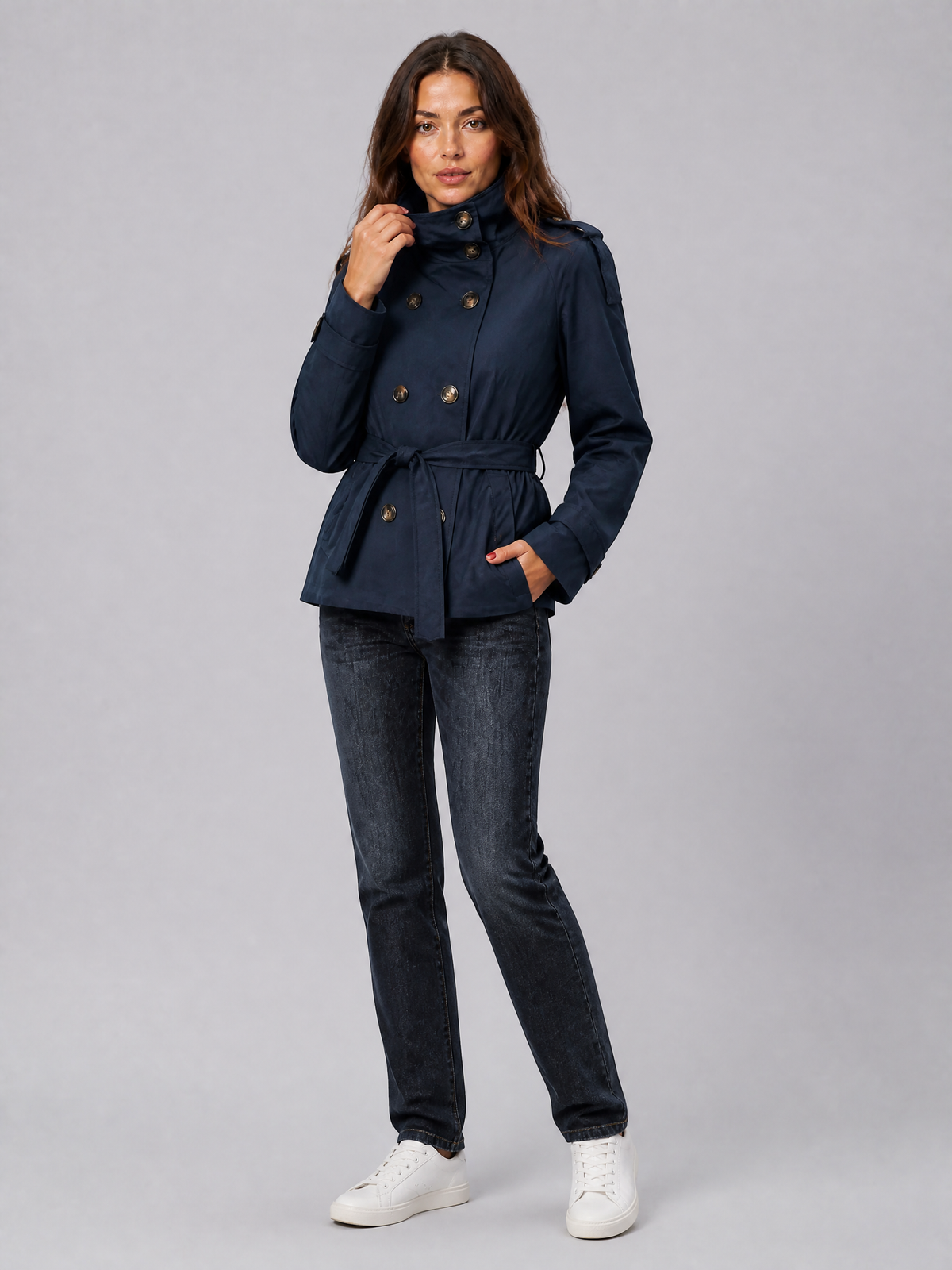 Women's Technical Short Belted Trenchcoat Tailored Fit