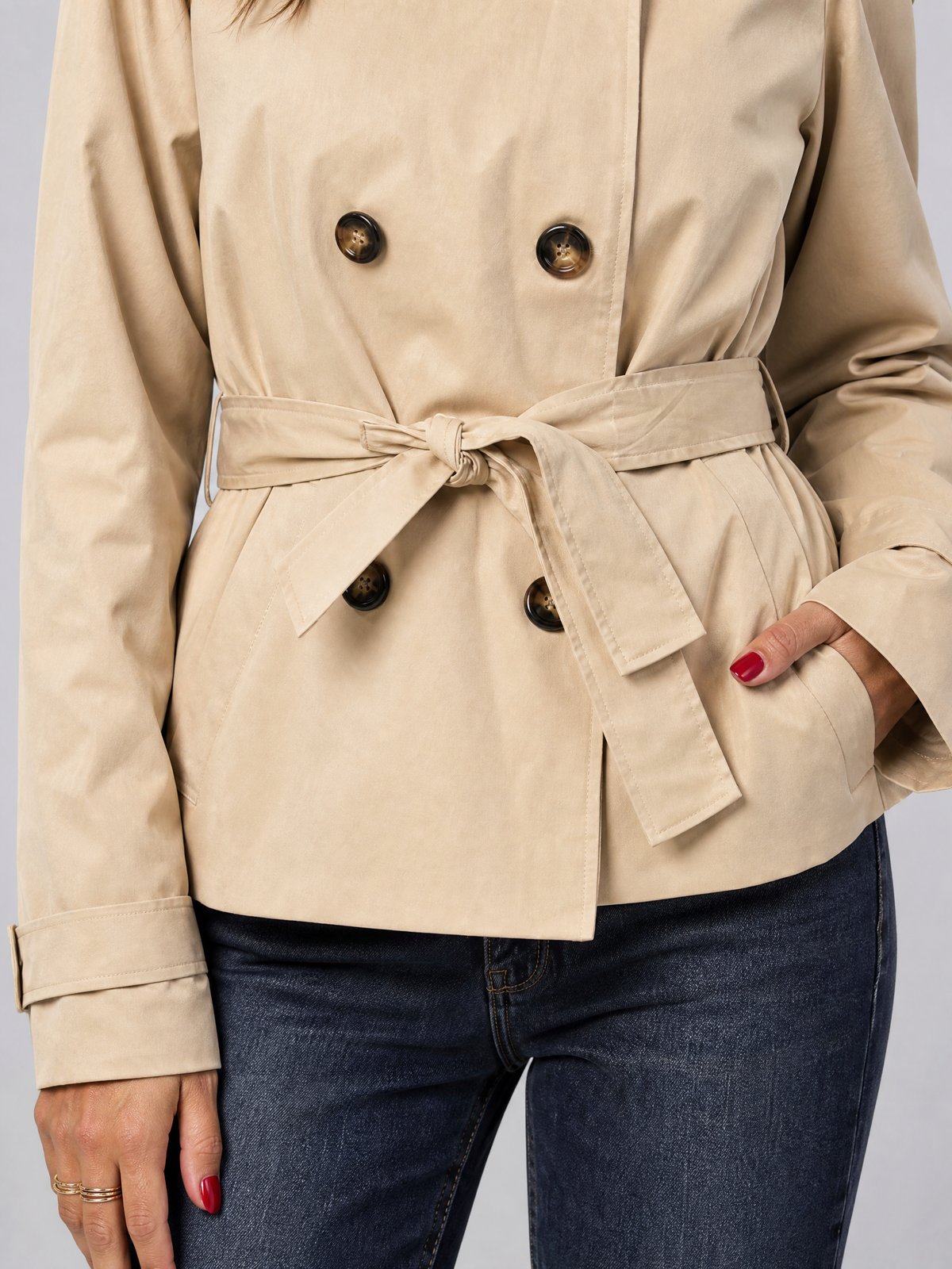 Women's Technical Short Belted Trenchcoat Tailored Fit