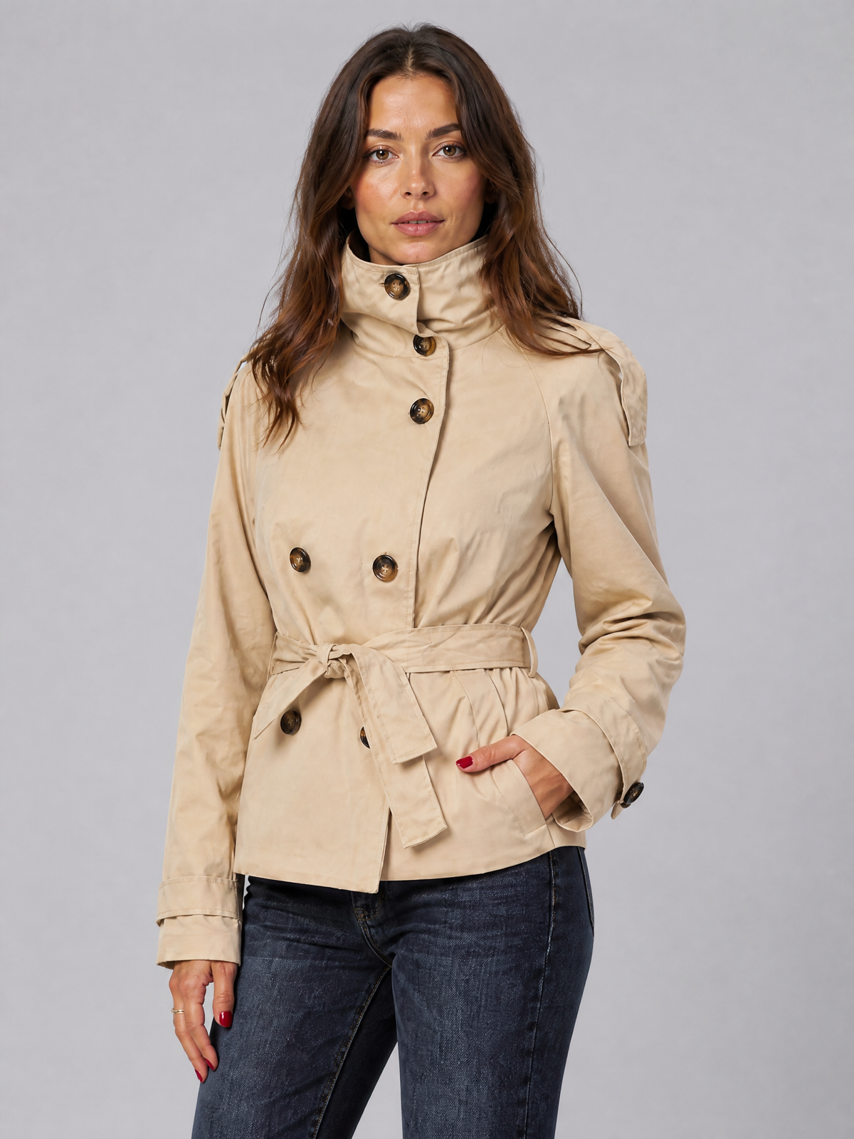 Women's Technical Short Belted Trenchcoat Tailored Fit