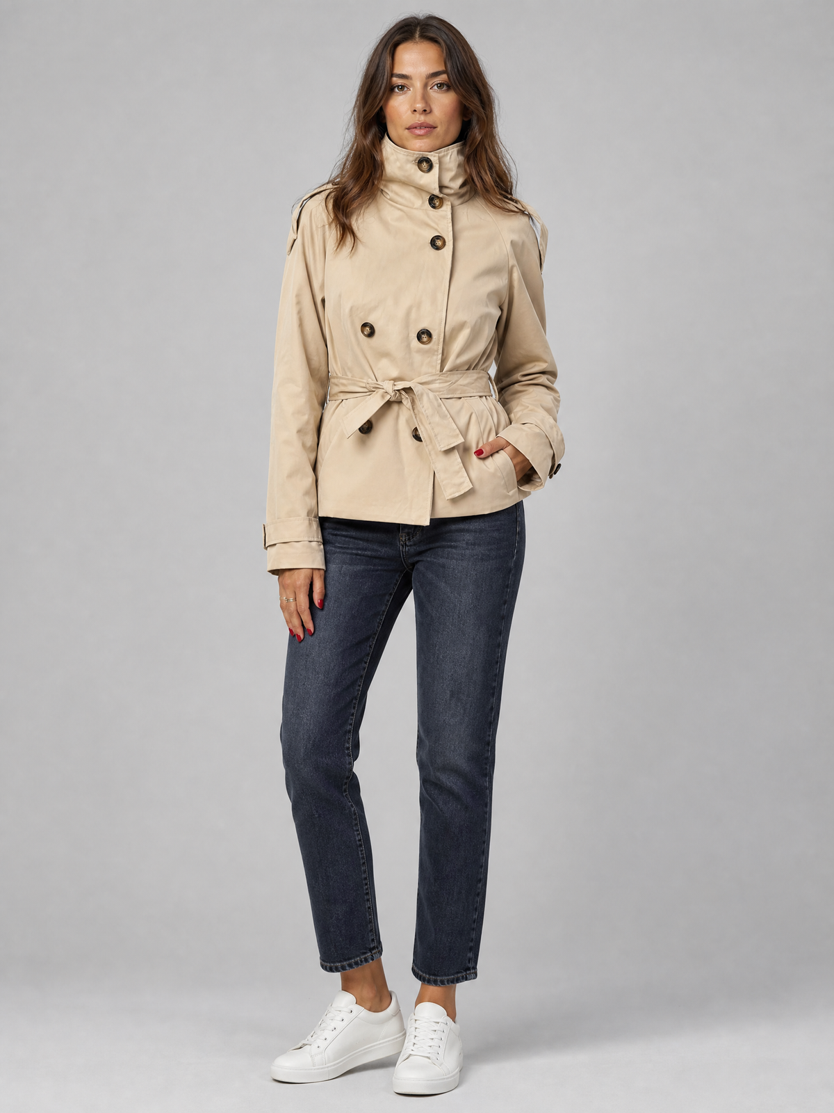 Women's Technical Short Belted Trenchcoat Tailored Fit
