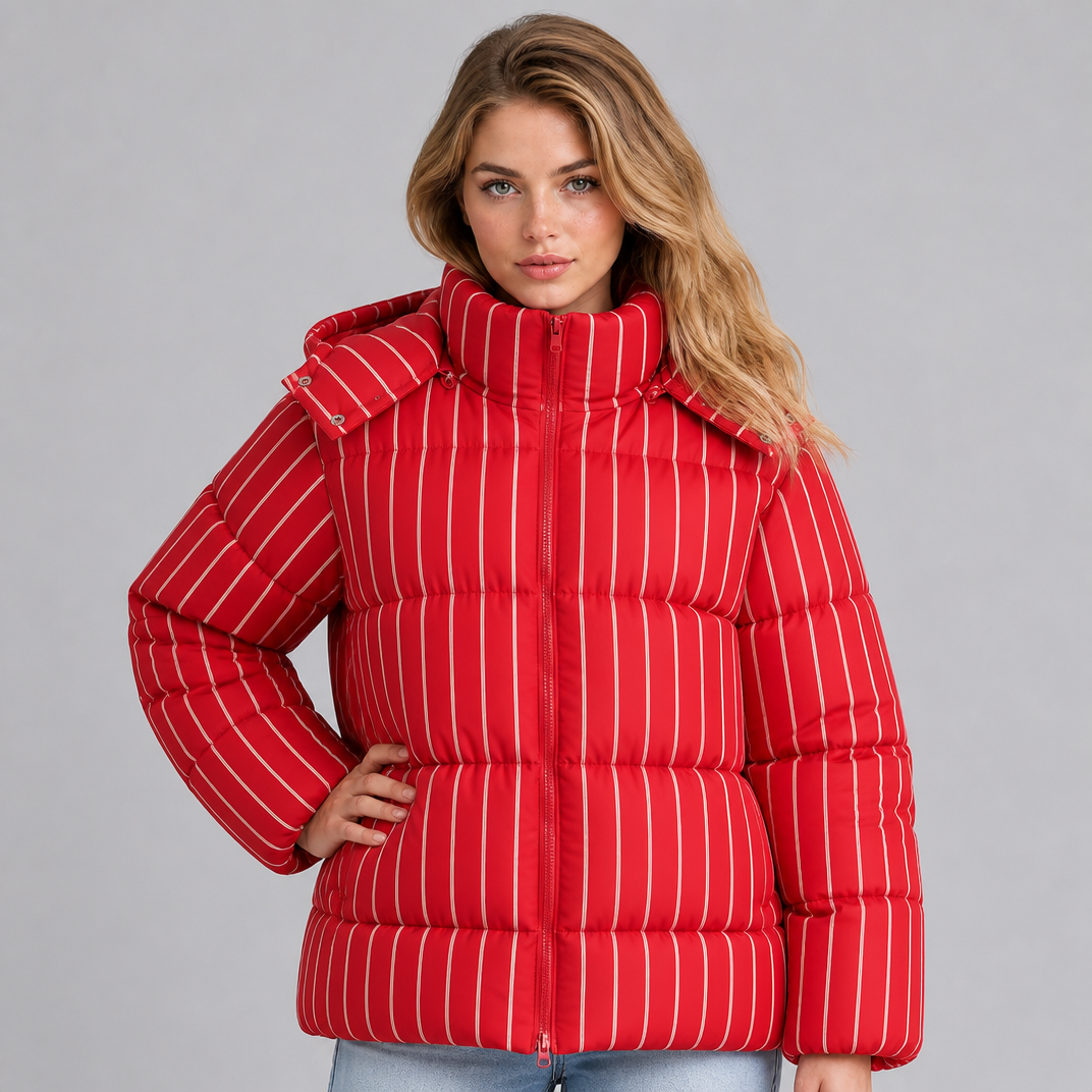 Women's Technical Striped Puffer Jacket Relaxed Fit