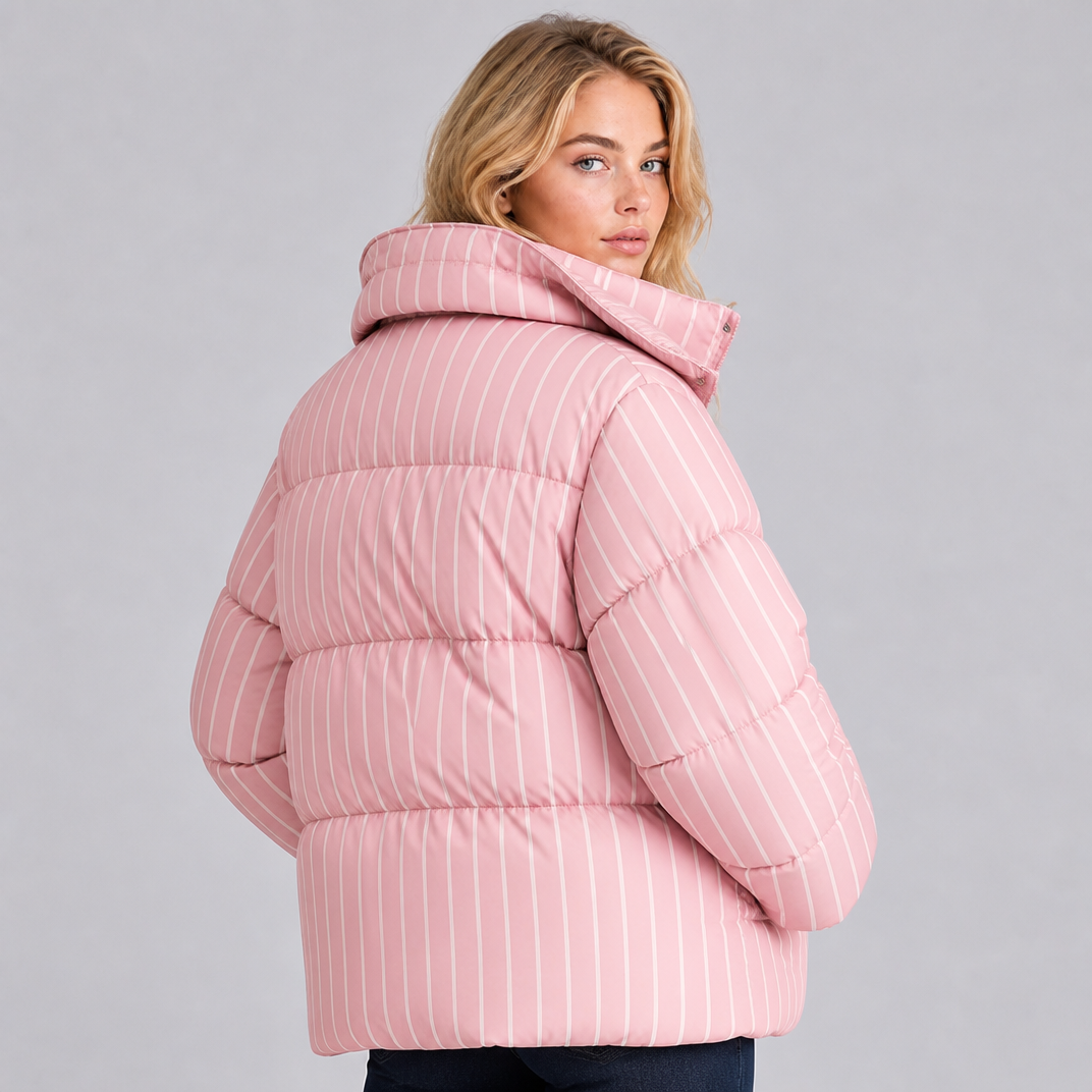 Women's Technical Striped Puffer Jacket Relaxed Fit