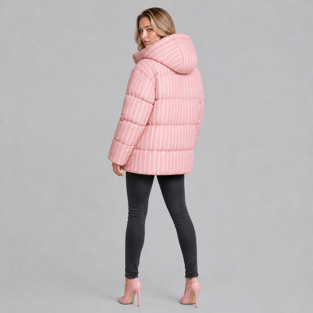 Women's Technical Striped Puffer Jacket Relaxed Fit