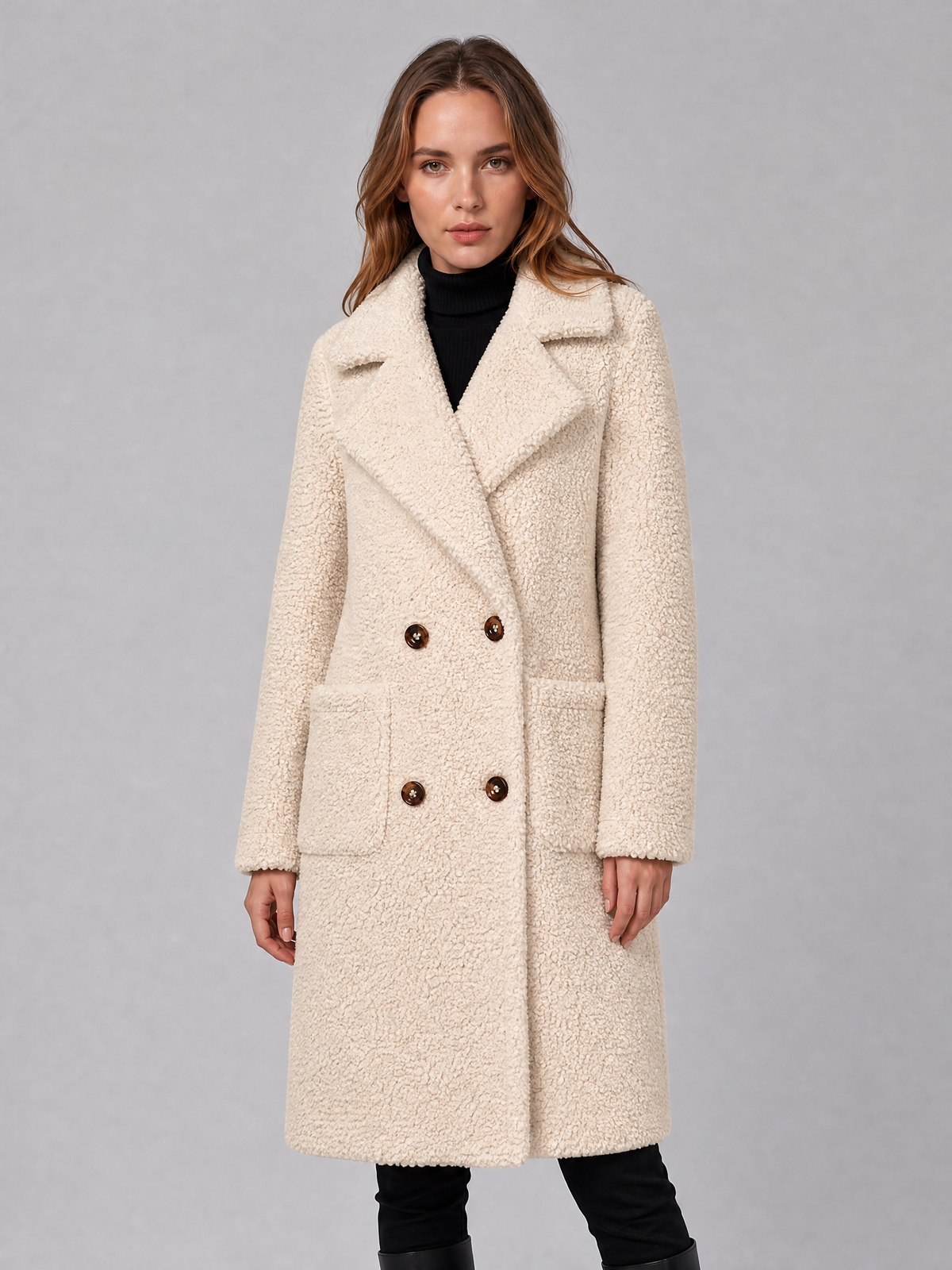 Women's Teddy Fleece Double Breasted Overcoat Tailored Fit