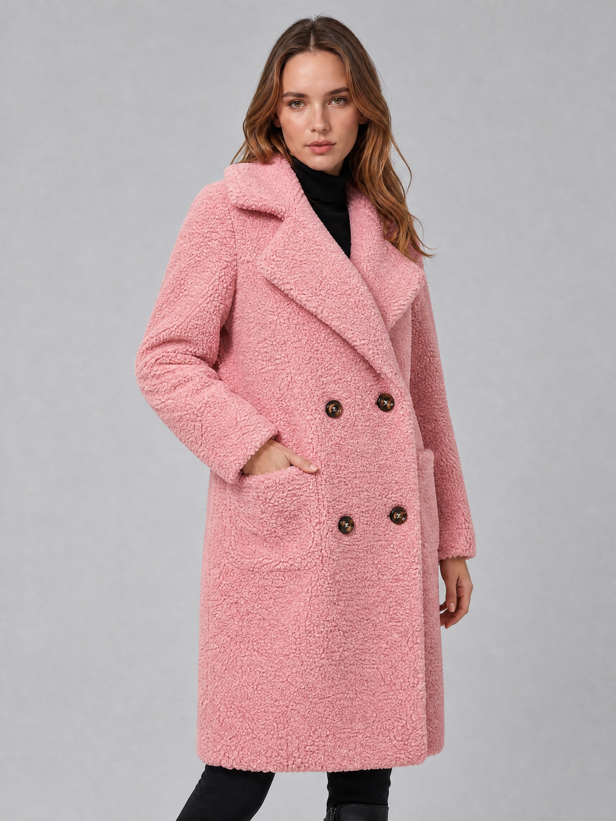 Women's Teddy Fleece Double Breasted Overcoat Tailored Fit