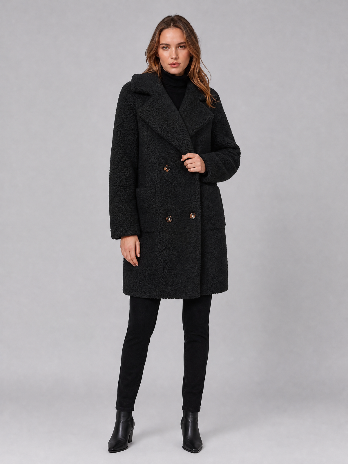 Women's Teddy Fleece Double Breasted Overcoat Tailored Fit