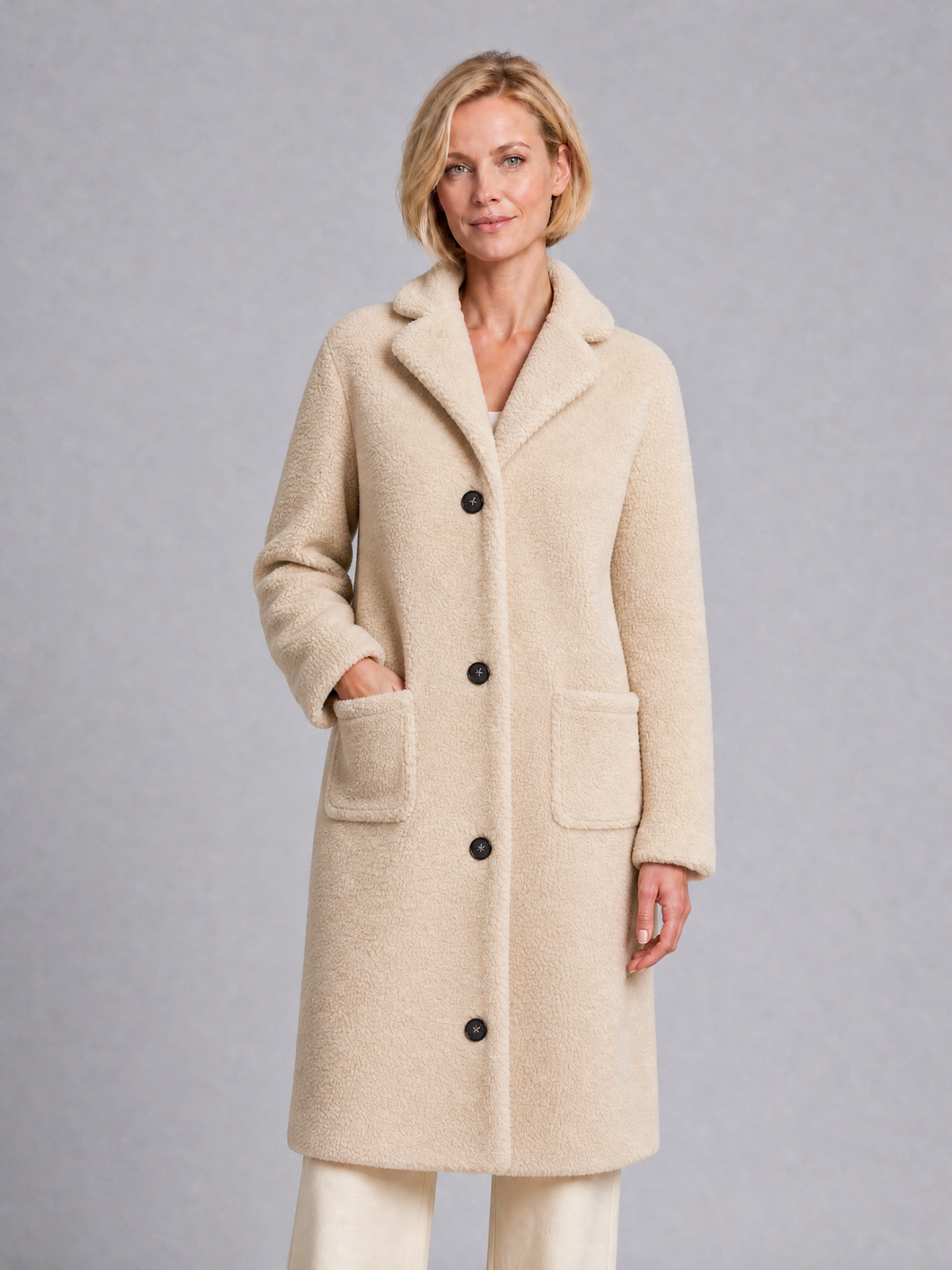 Women's Teddy Fleece Single Breasted Coat Tailored Fit