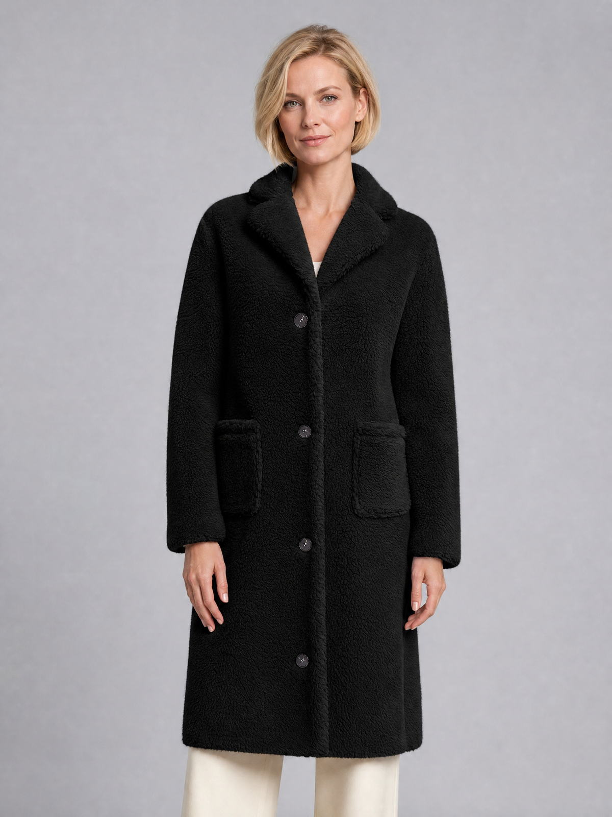 Women's Teddy Fleece Single Breasted Coat Tailored Fit