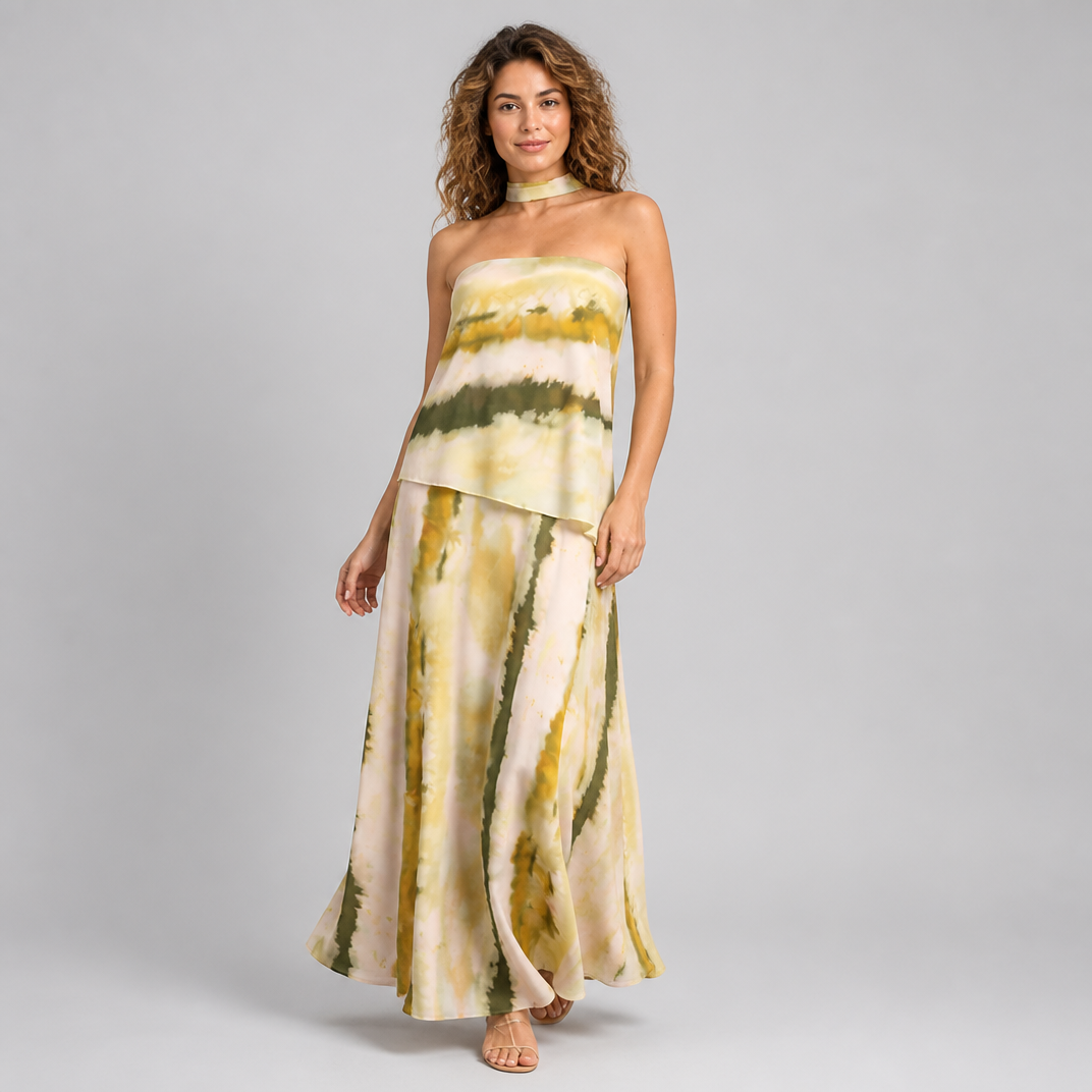 Women's Terracotta Printed Maxi Dress – Backless Occasion Dress