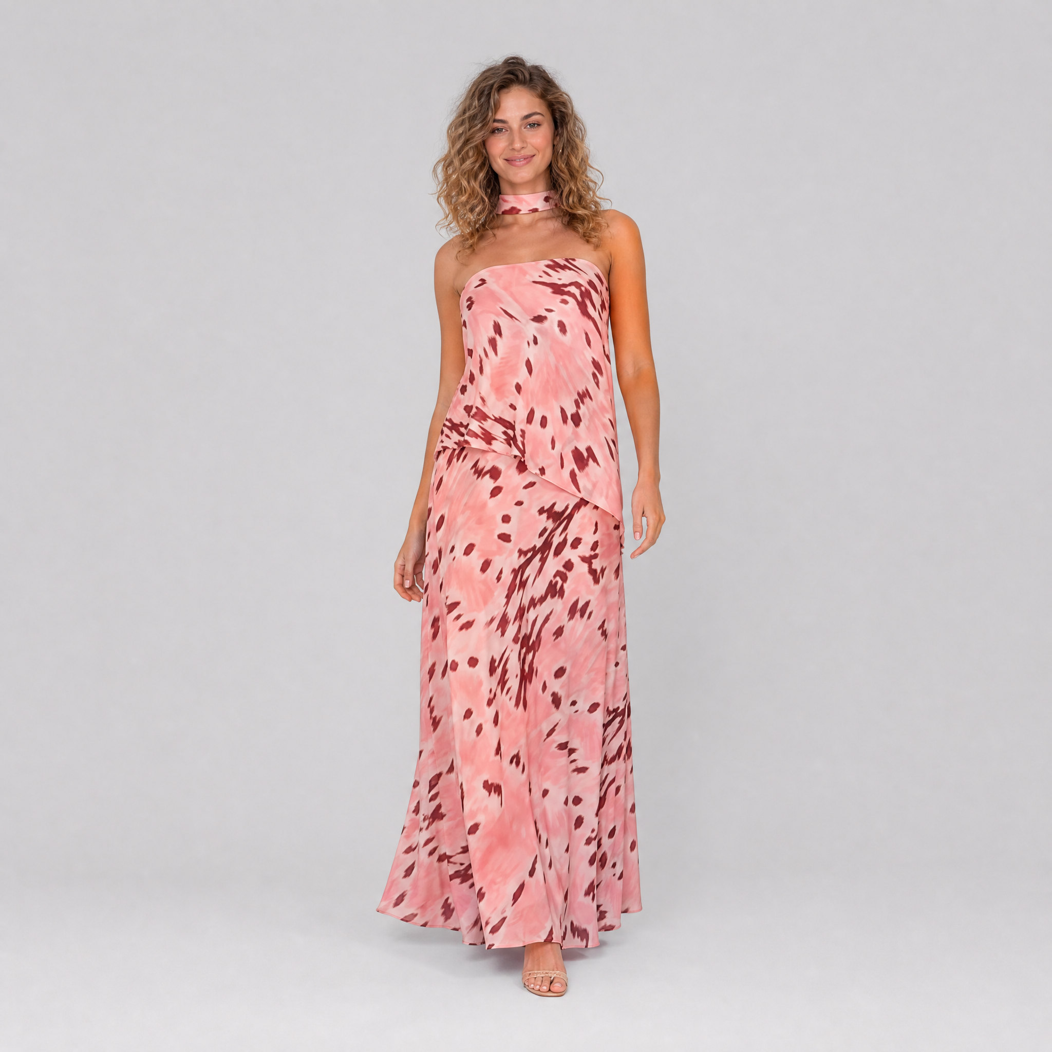 Women's Terracotta Printed Maxi Dress – Backless Occasion Dress