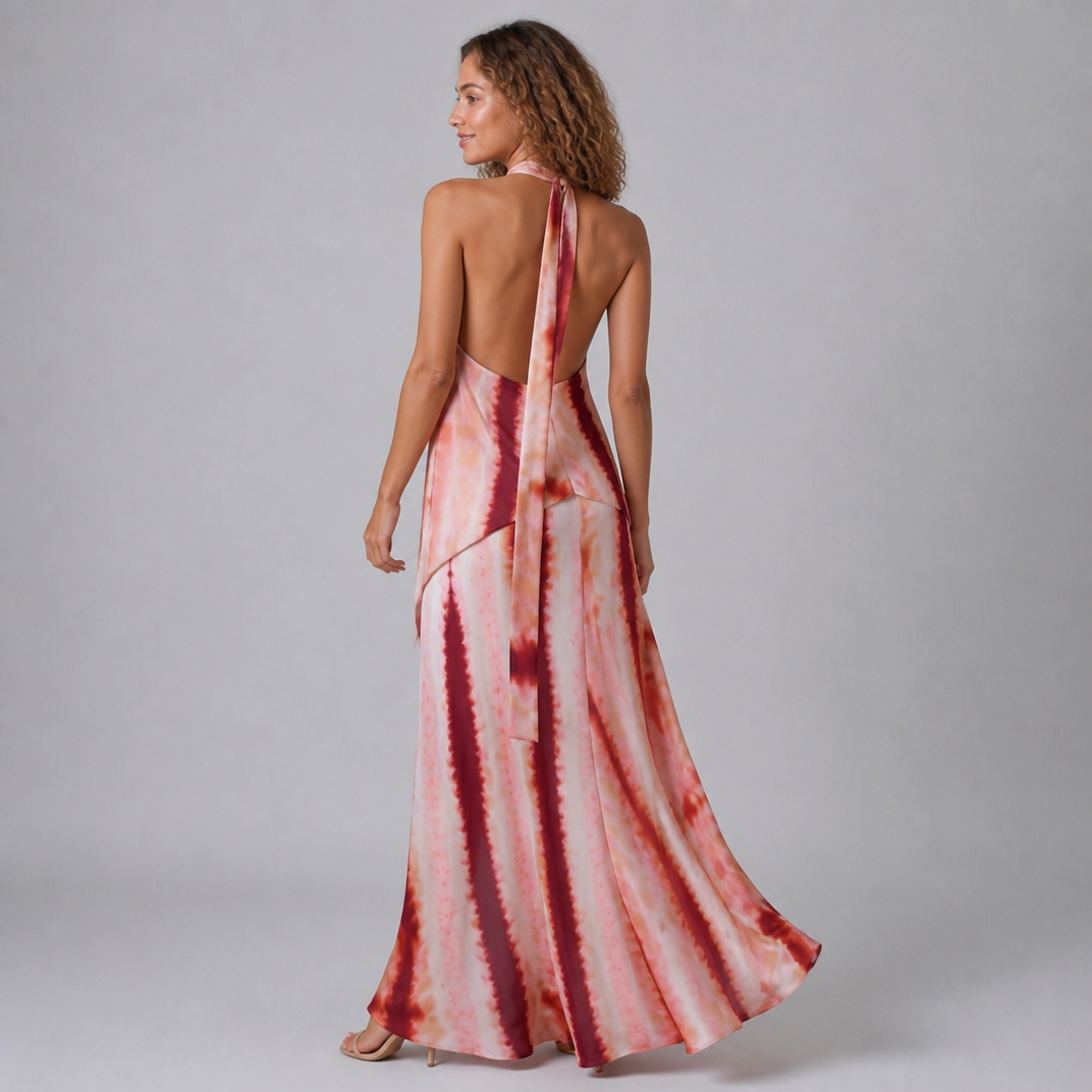 Women's Terracotta Printed Maxi Dress – Backless Occasion Dress