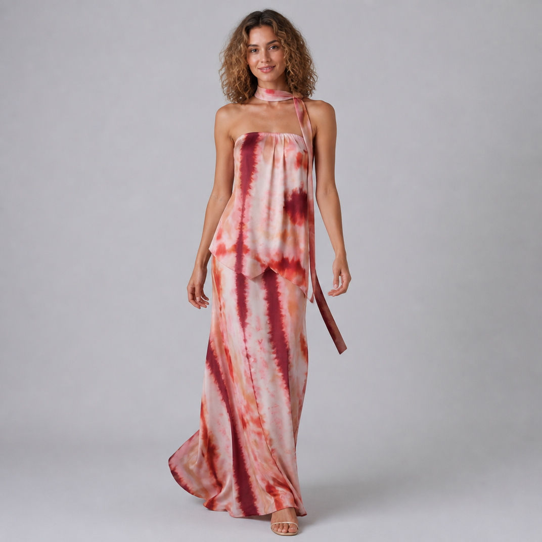 Women's Terracotta Printed Maxi Dress – Backless Occasion Dress