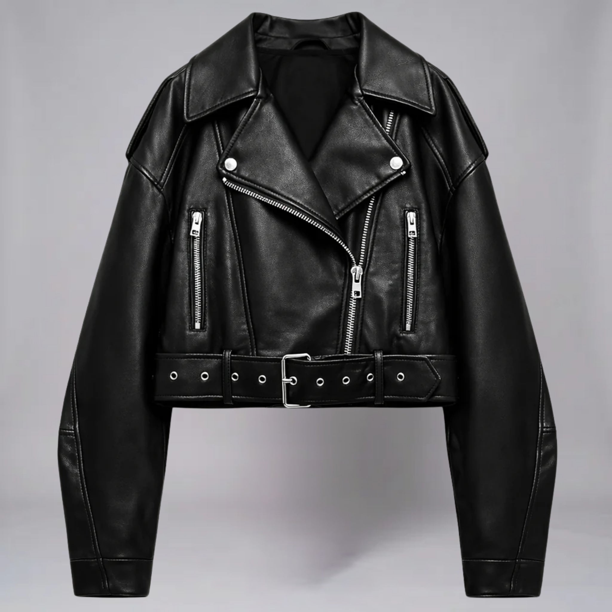 Women’s Textured Asymmetrical Spring Jacket with Belted Hem