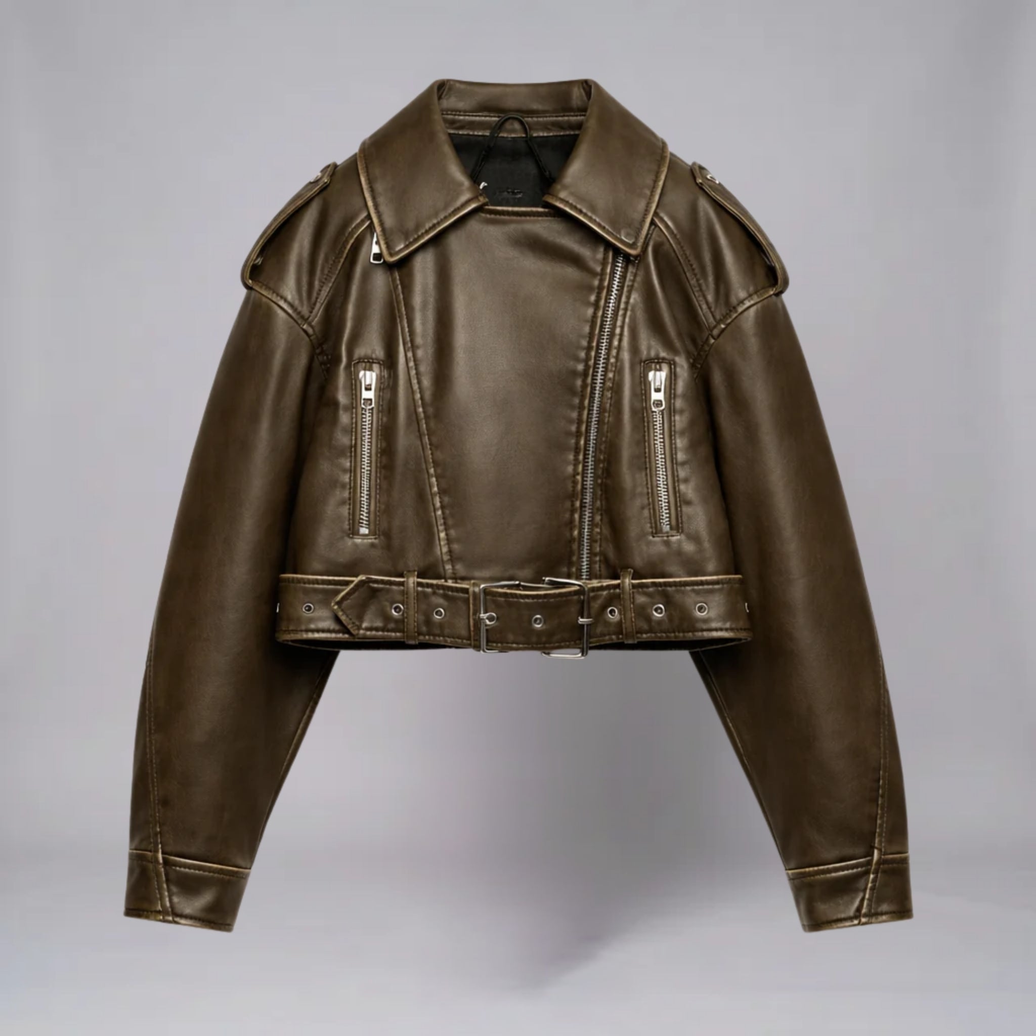 Women’s Textured Asymmetrical Spring Jacket with Belted Hem