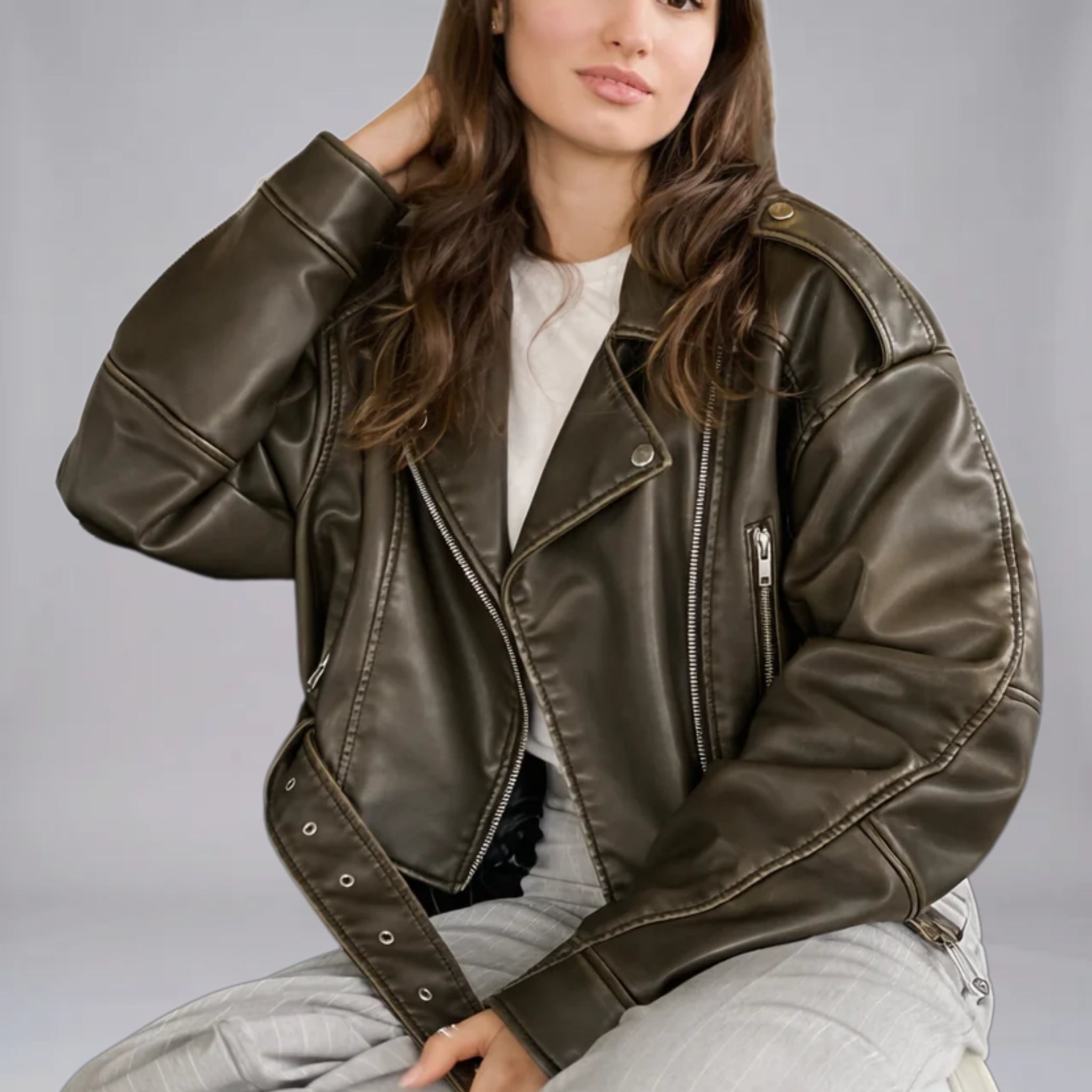 Women’s Textured Asymmetrical Spring Jacket with Belted Hem