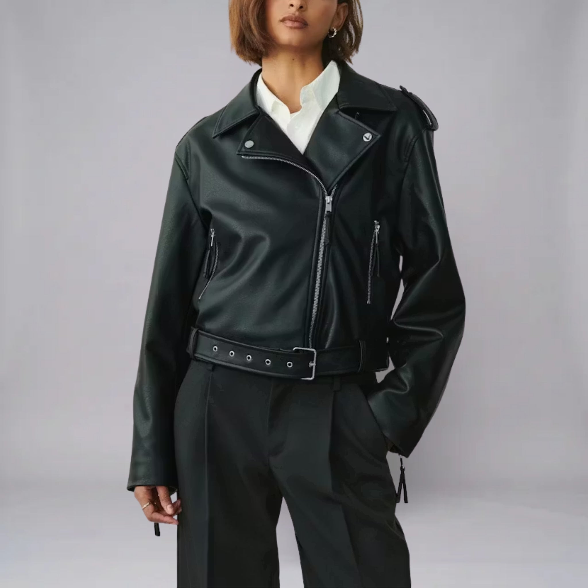 Women’s Textured Asymmetrical Spring Jacket with Belted Hem