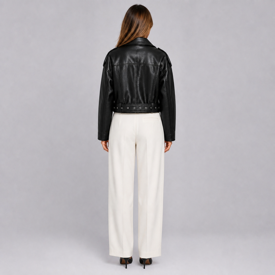 Women’s Textured Asymmetrical Spring Jacket with Belted Hem